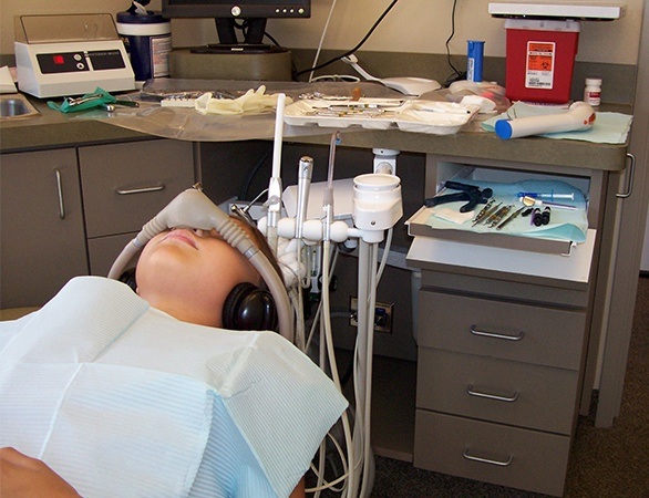 Patient with nitrous oxide nose mask in place