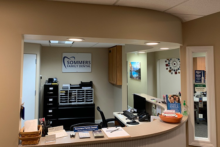 Reception desk at Sommers Family Dental office in Aurora