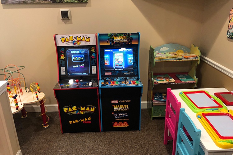 Games and toys in dental office waiting room